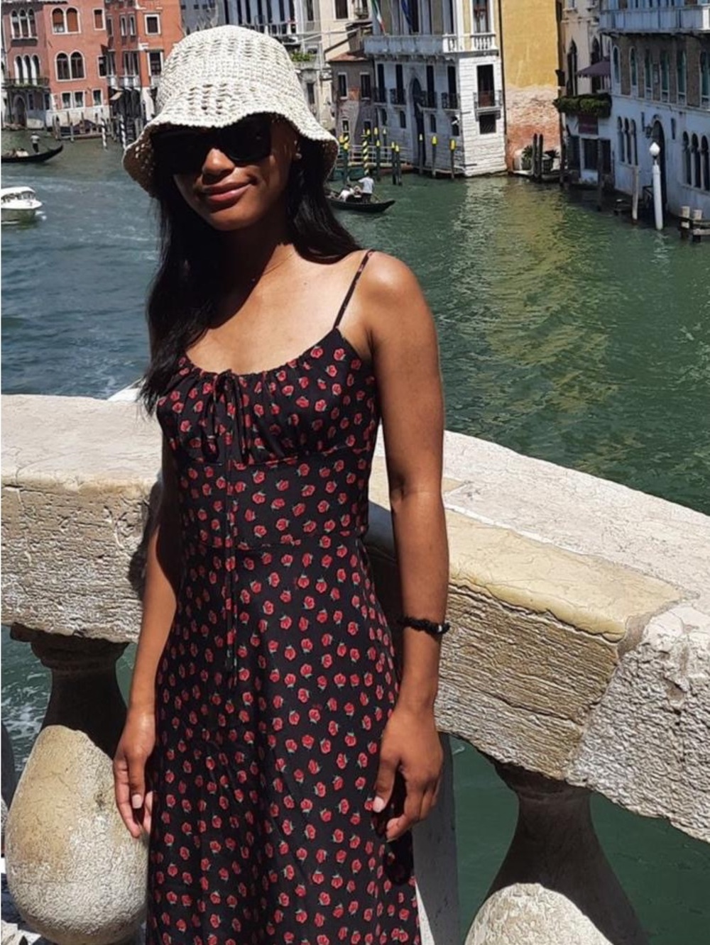 Realisation Par Black Maxi Dress with Red Rose Print